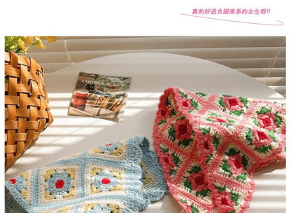 Floral Head Knit Scarf Plaid Triangle