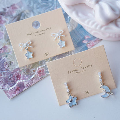 Pearl Faux Dangle Earring Star
