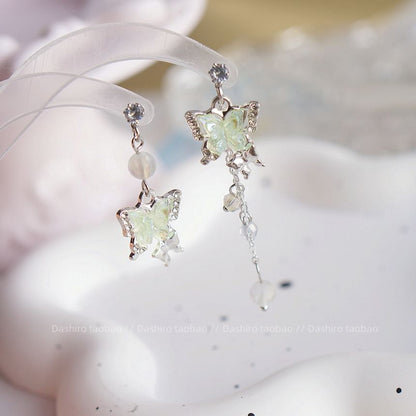 On Beaded Clip Dangle / Butterfly Earring