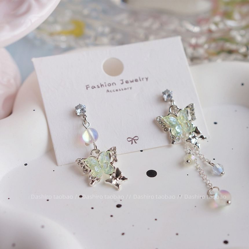 On Beaded Clip Dangle / Butterfly Earring