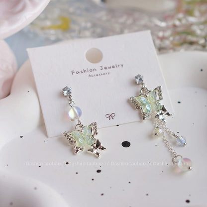 On Beaded Clip Dangle / Butterfly Earring