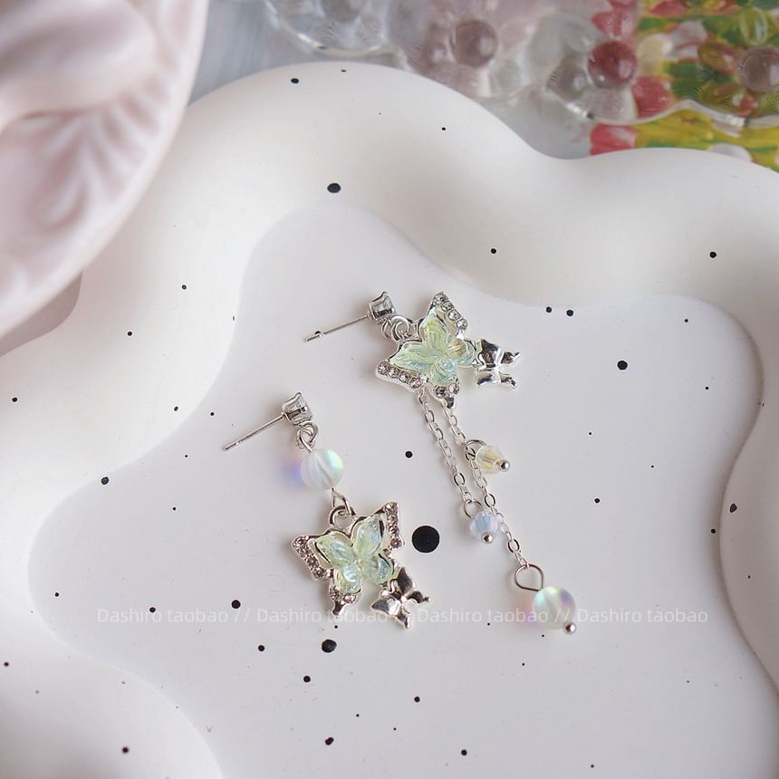On Beaded Clip Dangle / Butterfly Earring