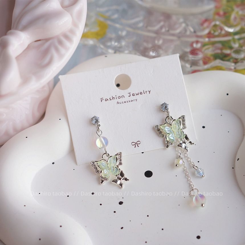 On Beaded Clip Dangle / Butterfly Earring