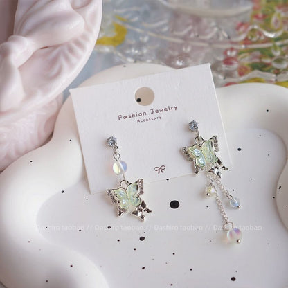 On Beaded Clip Dangle / Butterfly Earring