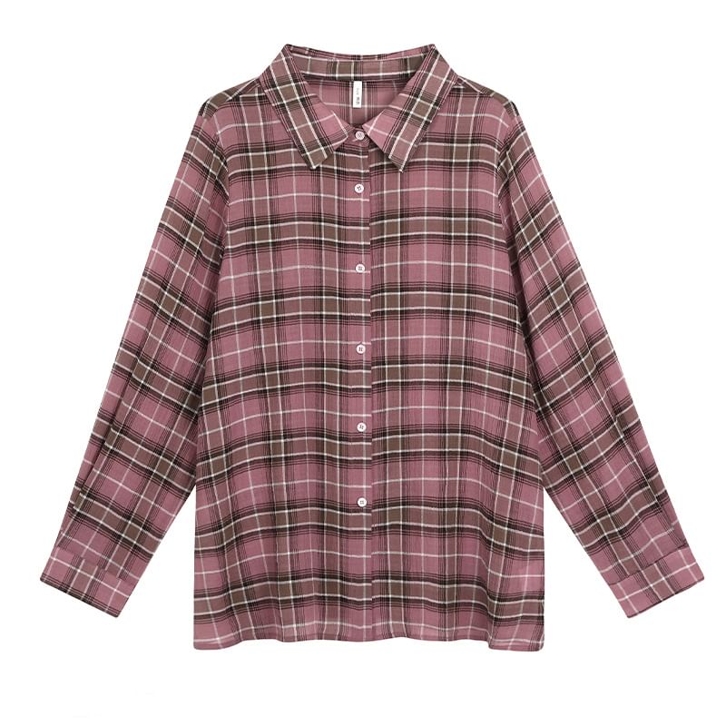 Plus Size Long-Sleeve Plaid Shirt / Scoop Neck Plain Tank Top / High Waist Mini A-Line Skirt