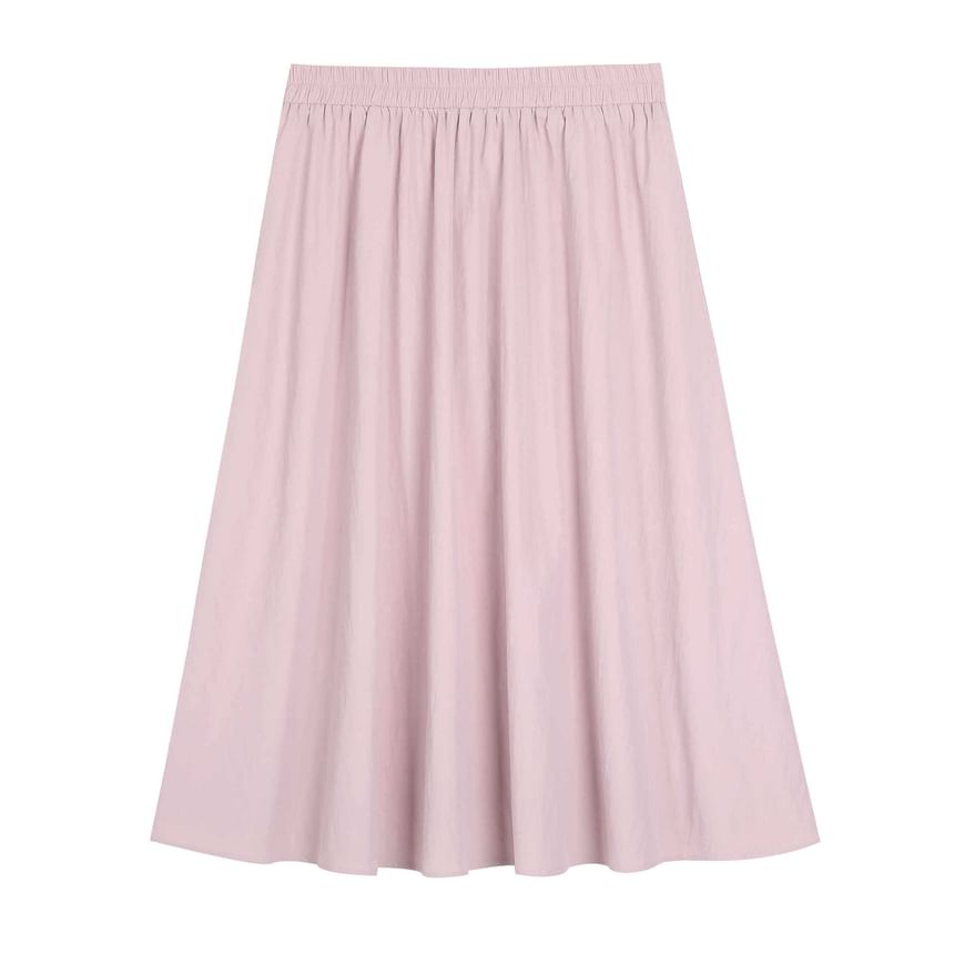 Plus Size V-Neck Plain Cardigan / High Waist Maxi A-Line Skirt