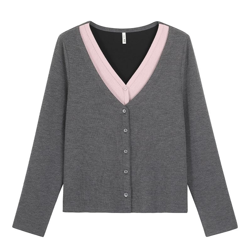 Plus Size V-Neck Plain Cardigan / High Waist Maxi A-Line Skirt