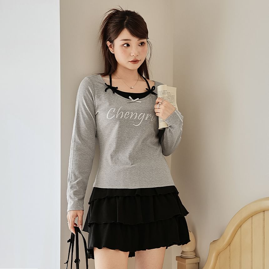 Plus Size High Waist Plain Ruffle Mini A-Line Skirt