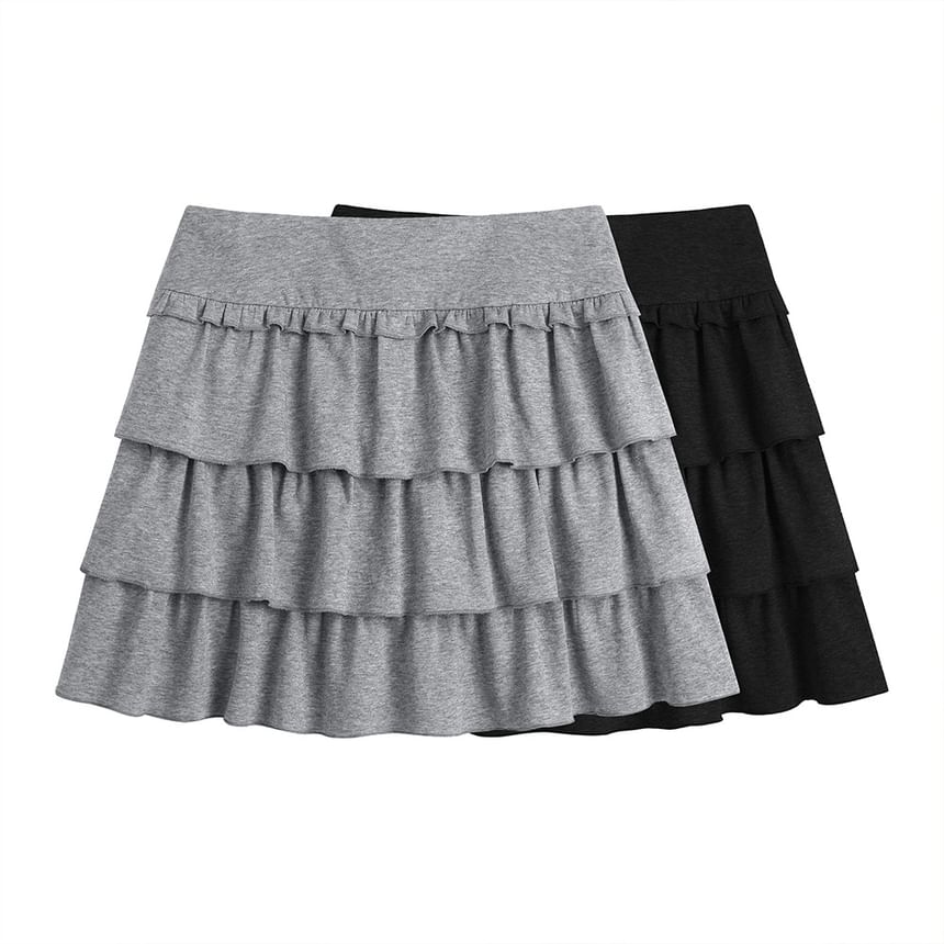 Plus Size High Waist Plain Ruffle Mini A-Line Skirt
