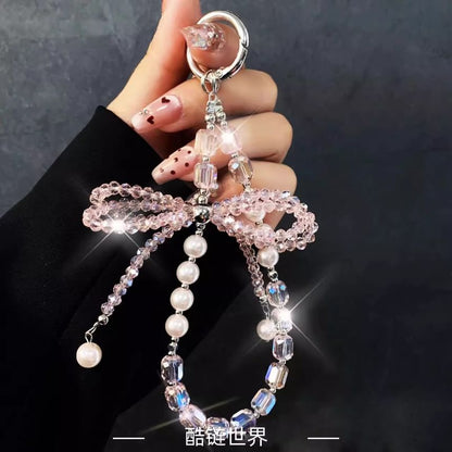 Strap Pearl Faux Crystal Bow Pad with Phone Lanyard