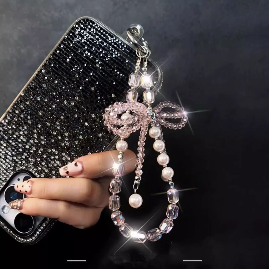Strap Pearl Faux Crystal Bow Pad with Phone Lanyard
