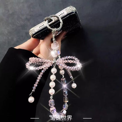 Strap Pearl Faux Crystal Bow Pad with Phone Lanyard