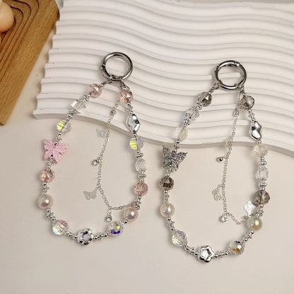 Phone Butterfly Strap Faux Pearl Crystal