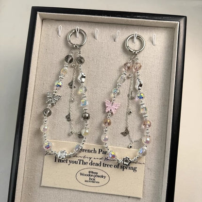 Phone Butterfly Strap Faux Pearl Crystal