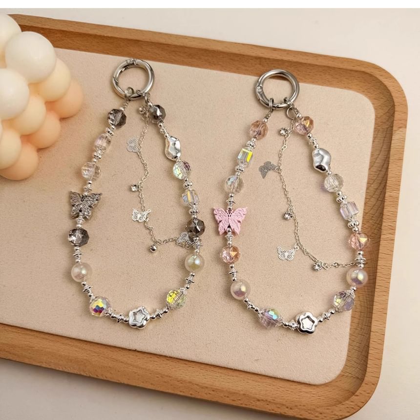 Phone Butterfly Strap Faux Pearl Crystal