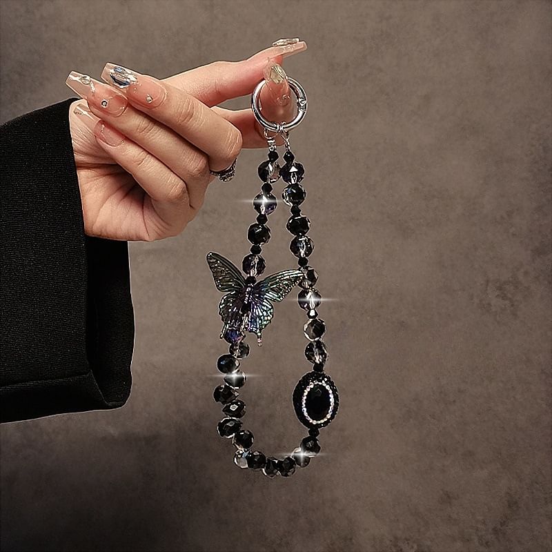 Faux Crystal Phone Strap Butterfly