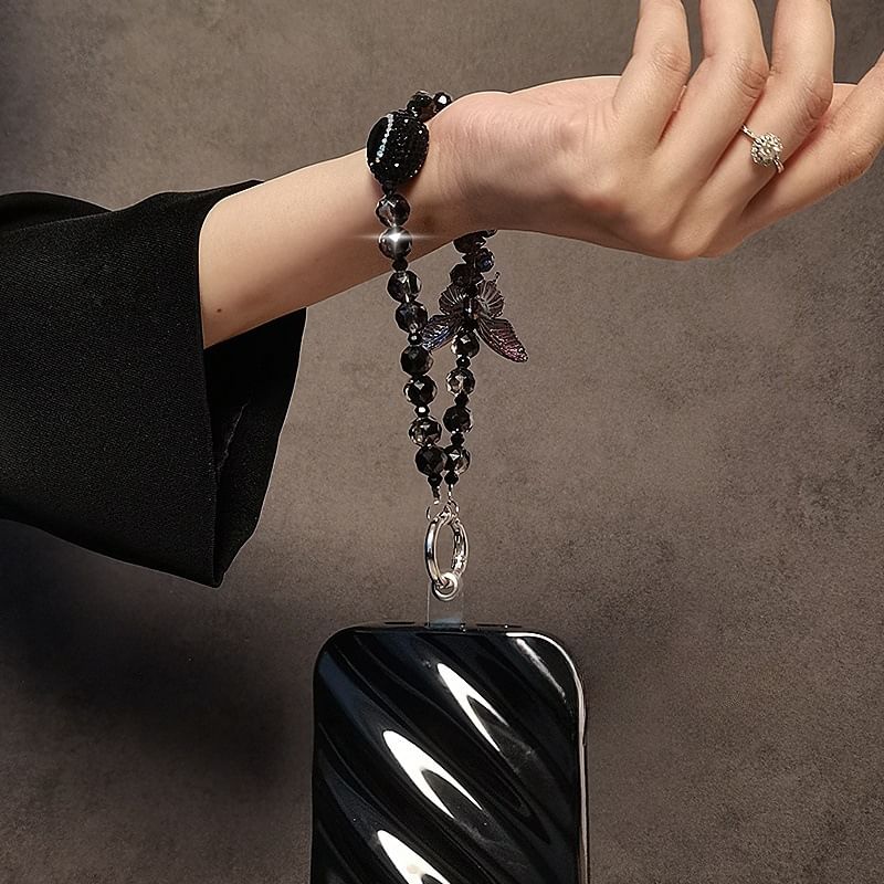 Faux Crystal Phone Strap Butterfly