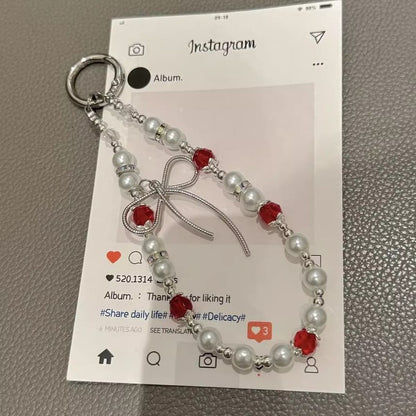 Bow Faux Pad Phone Lanyard with Pearl Strap