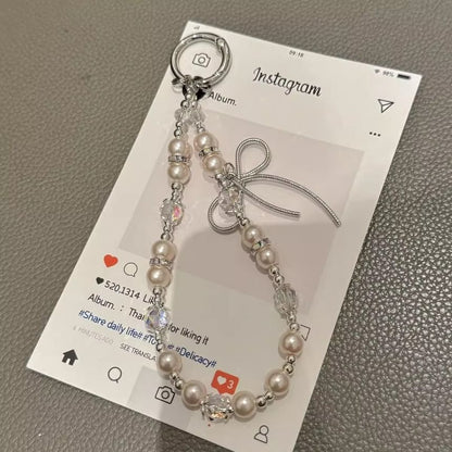 Bow Faux Pad Phone Lanyard with Pearl Strap