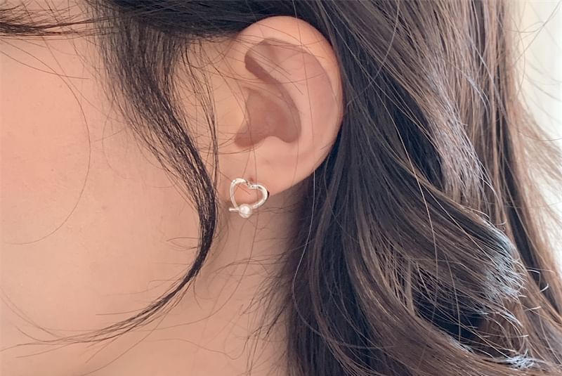 Earring 925 Heart Faux Stud Sterling Silver Pearl