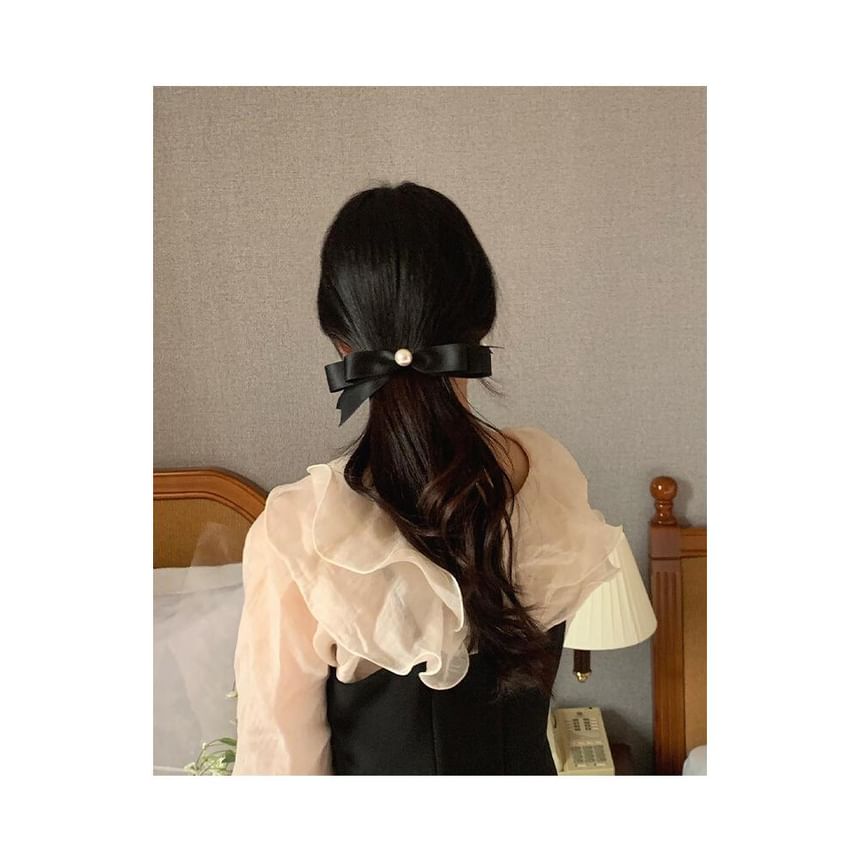 Faux Pearl Clip Bow Hair