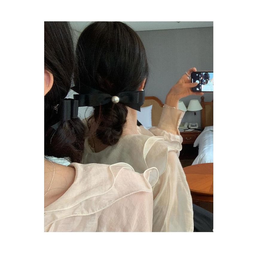 Faux Pearl Clip Bow Hair
