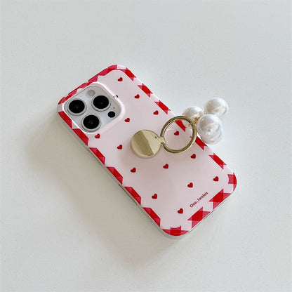 Heart Set Case Pearl / Finger Faux Ring Phone