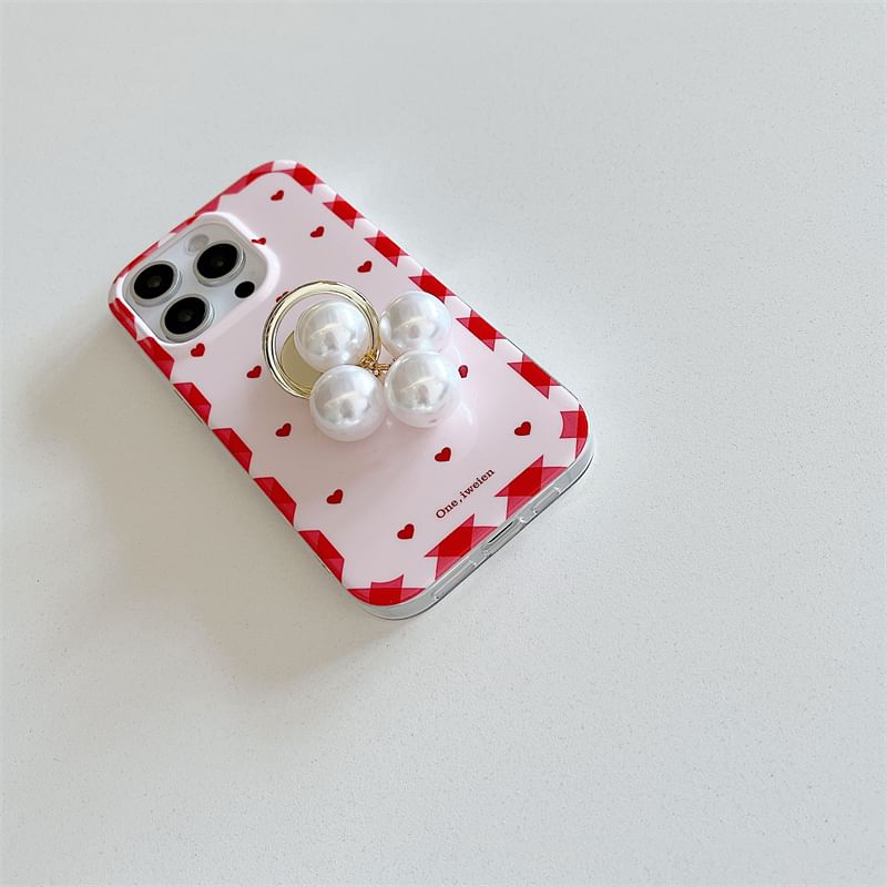 Heart Set Case Pearl / Finger Faux Ring Phone