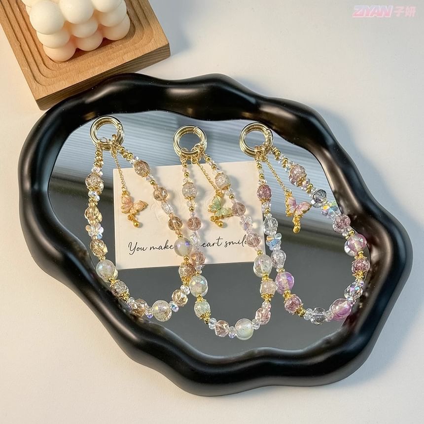 Strap Crystal with Faux Lanyard Pad Butterfly Phone