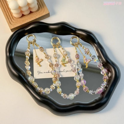 Strap Crystal with Faux Lanyard Pad Butterfly Phone