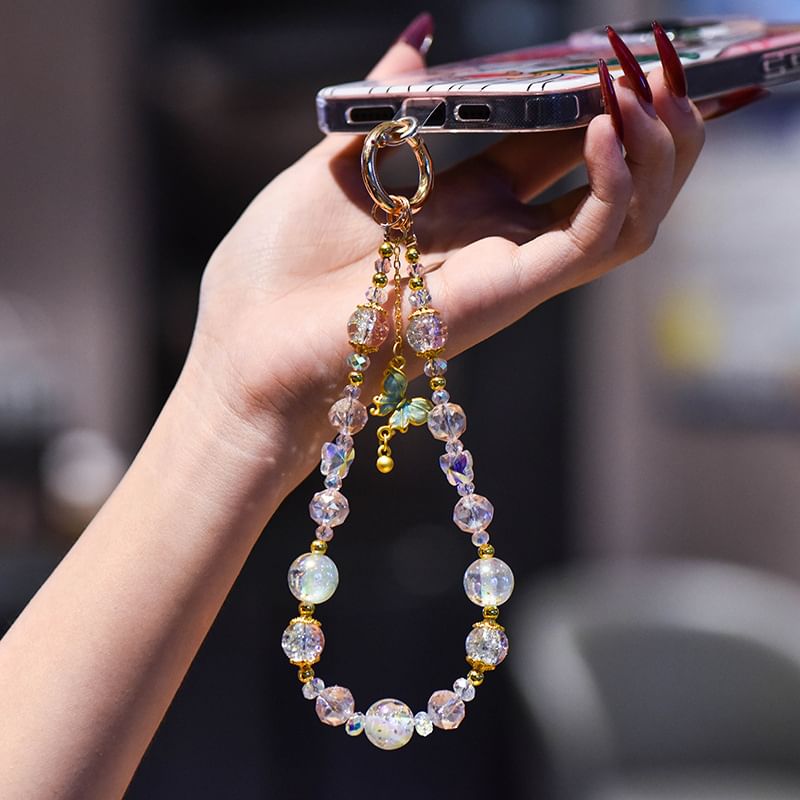 Strap Crystal with Faux Lanyard Pad Butterfly Phone