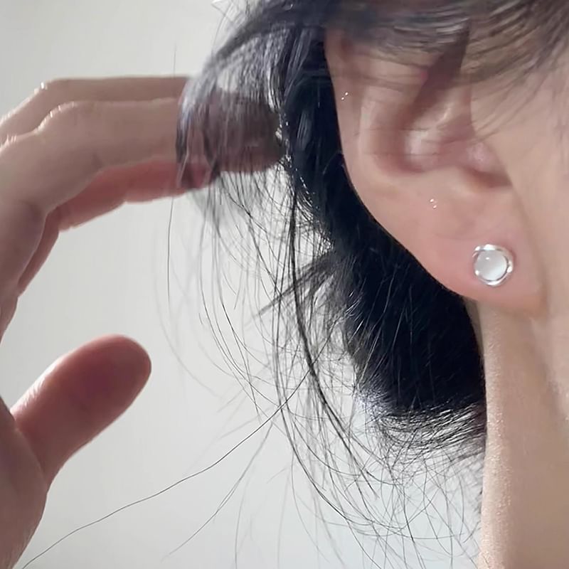 Stone Stud Earring Faux Eye Alloy Cat