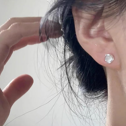 Stone Stud Earring Faux Eye Alloy Cat