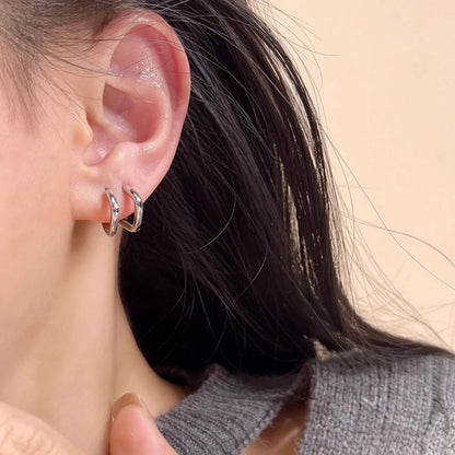Rhinestone Huggie Polished Square / Alloy Earring