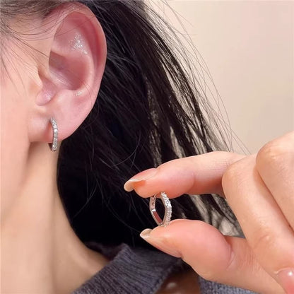 Rhinestone Huggie Polished Square / Alloy Earring