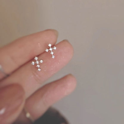 Stud Rhinestone Alloy Earring Cross