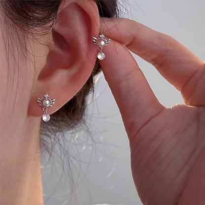 Earring Pearl Drop Faux Alloy Wings