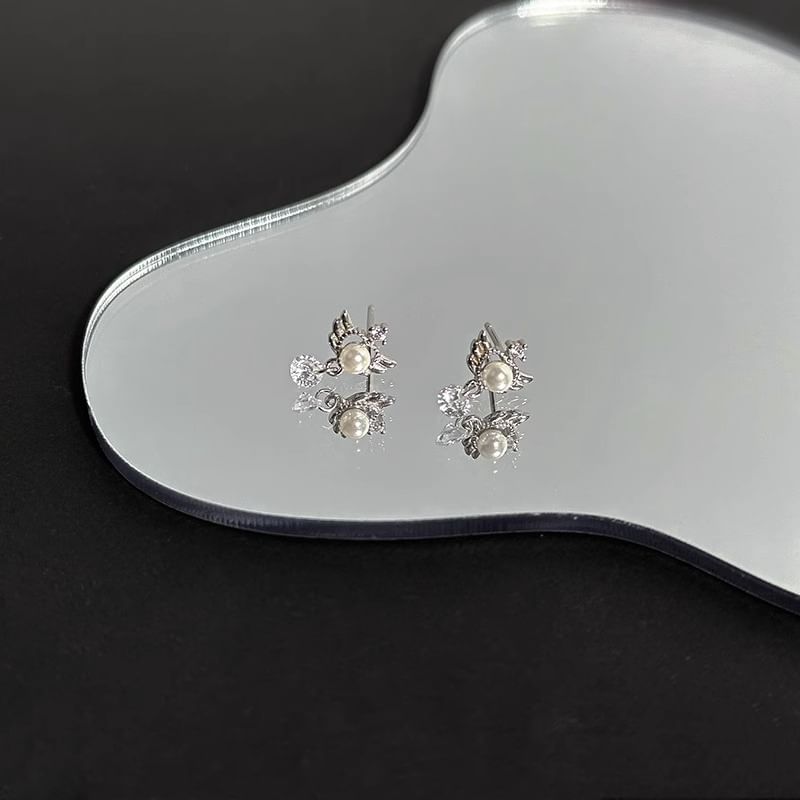 Earring Pearl Drop Faux Alloy Wings