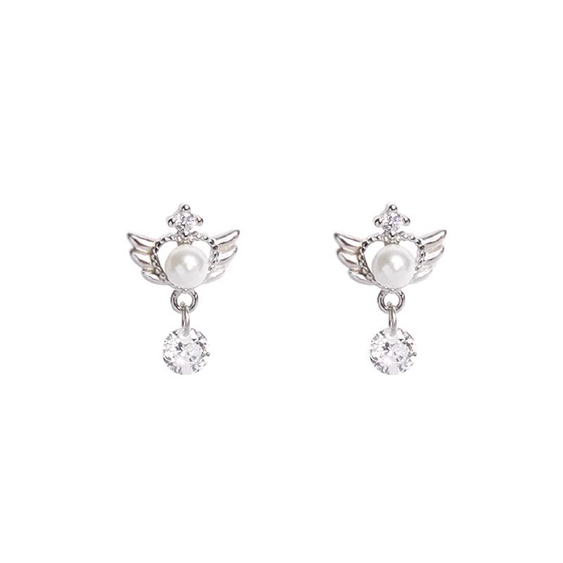 Earring Pearl Drop Faux Alloy Wings