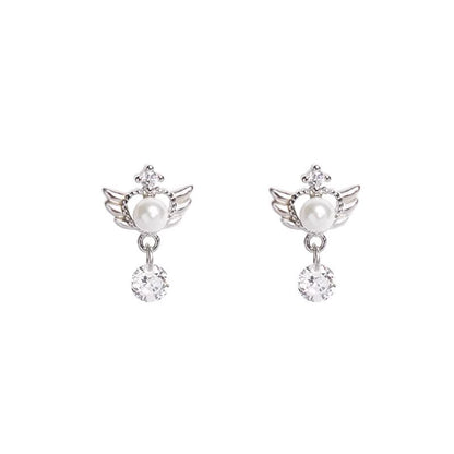 Earring Pearl Drop Faux Alloy Wings