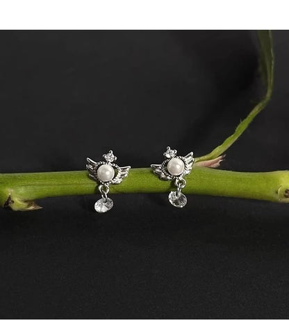Earring Pearl Drop Faux Alloy Wings