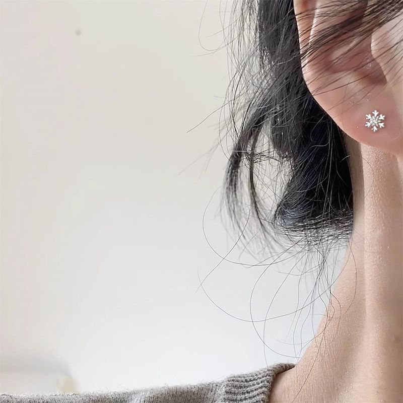 Earring Barbell Snowflake Alloy
