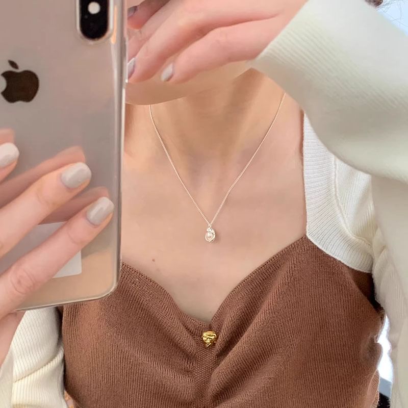 Pearl Pendant Faux Necklace Alloy