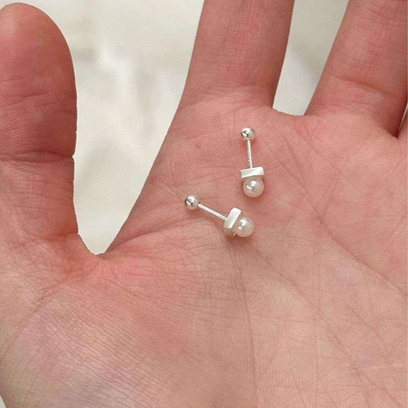 Earring Barbell Faux Alloy Pearl