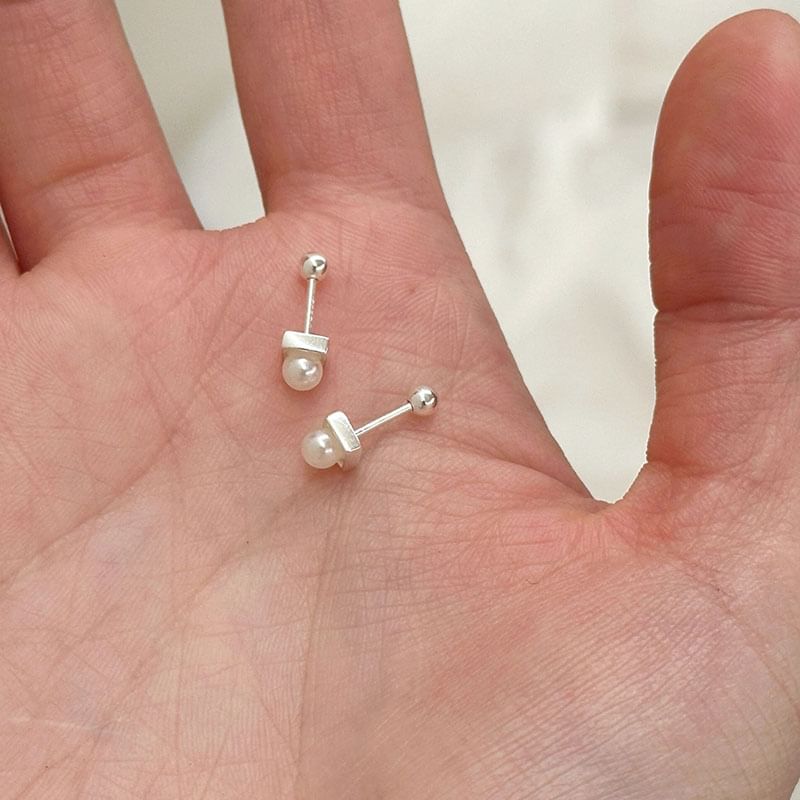 Earring Barbell Faux Alloy Pearl