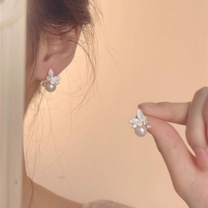 Alloy Earring Drop Faux Pearl Butterfly