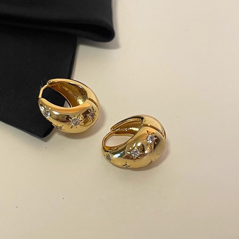 Alloy Earring Rhinestone Polished Huggie