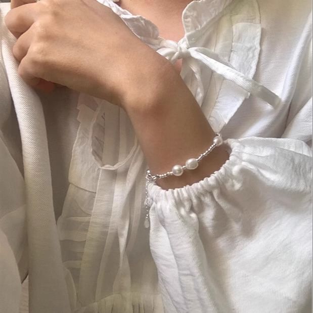 Silver Faux Pearl Beaded Sterling 925 Bracelet