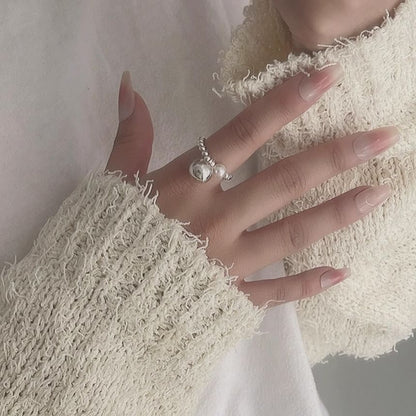 Ring Beaded Faux Sterling Elastic Silver 925 Pearl