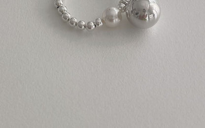 Ring Beaded Faux Sterling Elastic Silver 925 Pearl
